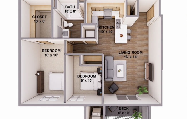 2 beds, 1 bath, 945 sqft, $1,607, Unit 101