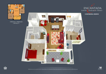 2 beds, 2 baths, 1,293 sqft, $1,729