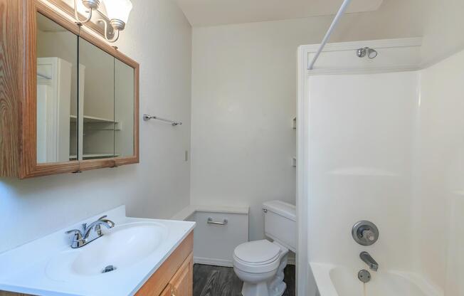 a white sink sitting under a mirror