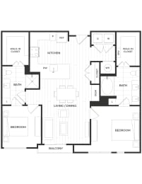 2 beds, 2 baths, 1,077 sqft, $2,849