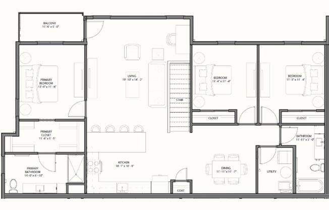 3 beds, 2 baths, 1,561 sqft, $2,525, Unit B201