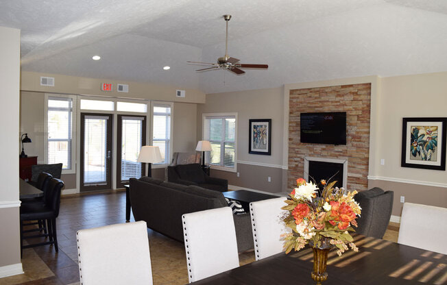 Fireplace In Clubhouse Lounge Area at Lynbrook Apartment Homes and Townhomes, Elkhorn, NE, 68022