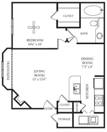 1 bed, 1 bath, 595 sqft, $1,085