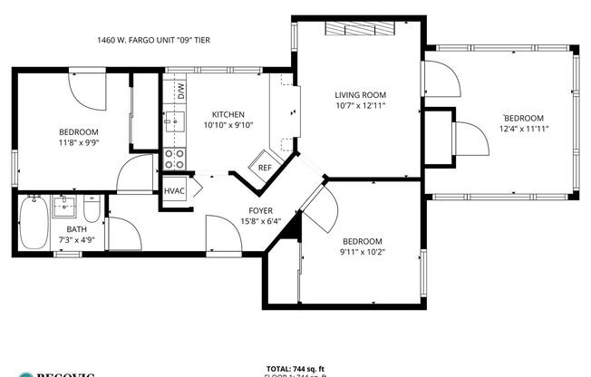 3 beds, 1 bath, 632 sqft, $2,350, Unit 1460-209