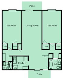 2 beds, 2 baths, 1,222 sqft, $1,199