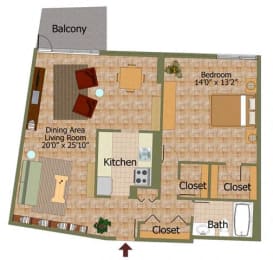 1 bed, 1 bath, 936 sqft, $3,718