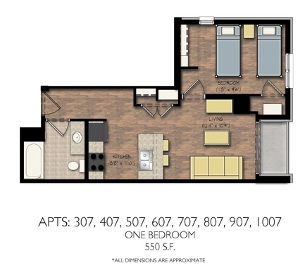 1 bed, 1 bath, 550 sqft, $1,900, Unit #707