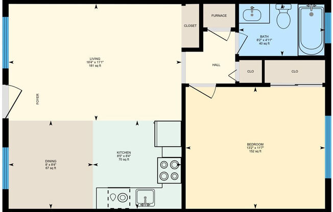 1 bed, 1 bath, 600 sqft, $1,180