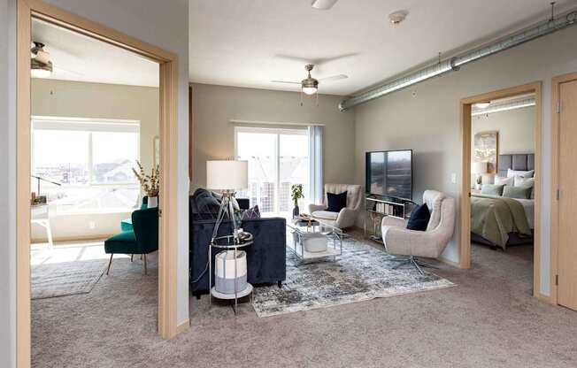 Living Room With TV at Lake Shore Apartments, Iowa, 50021