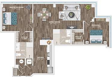 2 beds, 2 baths, 1,254 sqft, $3,157