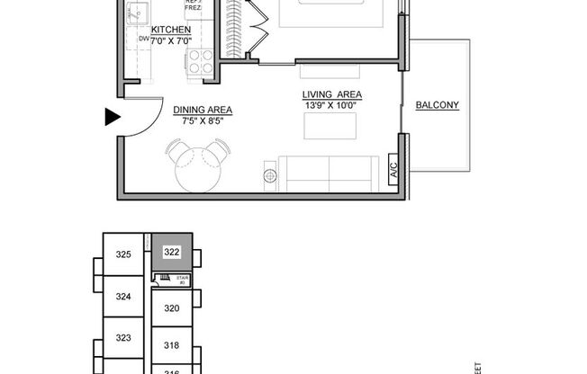 1 bed, 1 bath, 500 sqft, $2,195, Unit 322