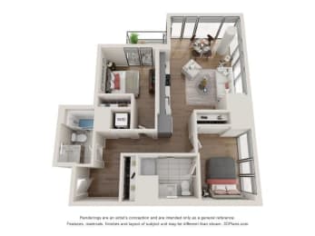 2 beds, 2 baths, 879 sqft, $3,585