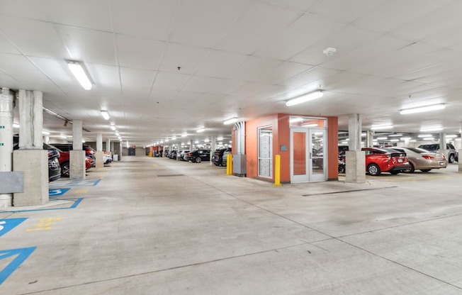 the inside of a parking garage filled with cars at Bakery Living, Pittsburgh, PAat Bakery Living, Pittsburgh, PA
