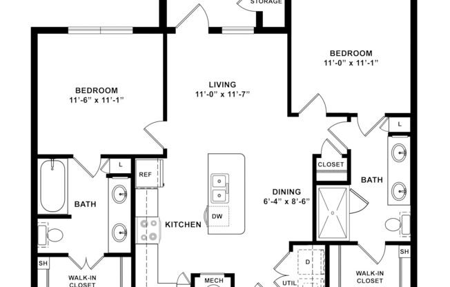 2 beds, 2 baths, 960 sqft, $1,552