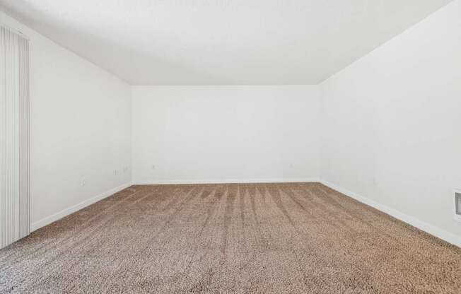 A room with a carpeted floor and white walls.