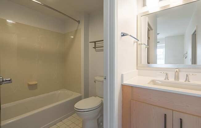 a bathroom with a toilet and a tub and a sink