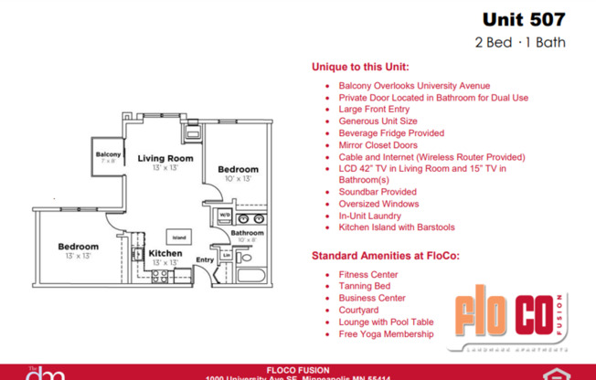 2 beds, 1 bath, 793 sqft, $1,900, Unit 507
