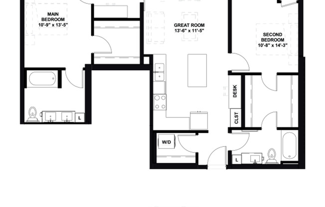 2 beds, 2 baths, 1,103 sqft, $2,495, Unit The Rec #P14