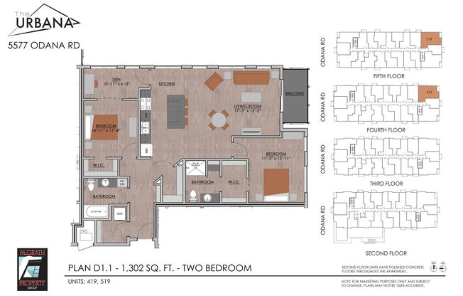 2 beds, 2 baths, 1,302 sqft, $2,460, Unit 419