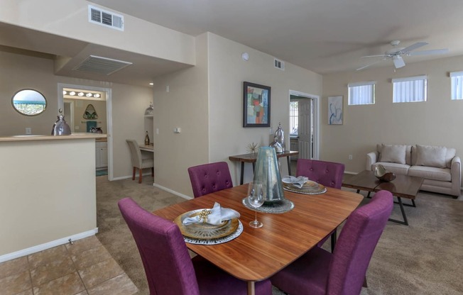 Wooden dining table at The Covington by Picerne, Nevada
