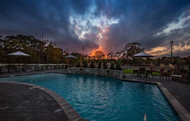 Pool View In Night at Westport Apartments, Norfolk