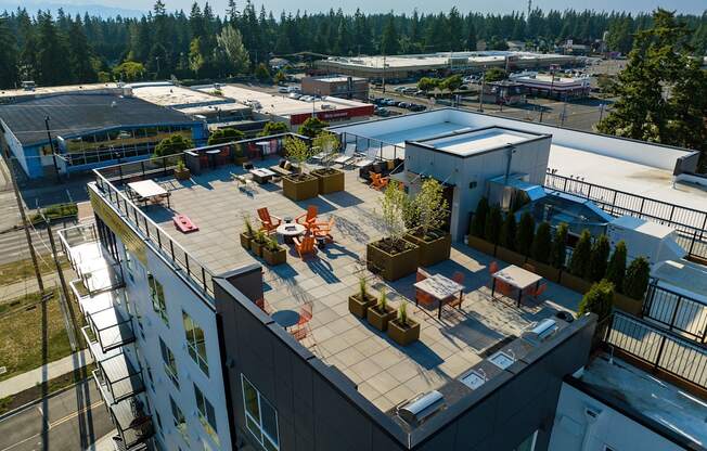 a view of the rooftop terrace from the top of the building at Ion Town Center, Shoreline, WA 98133