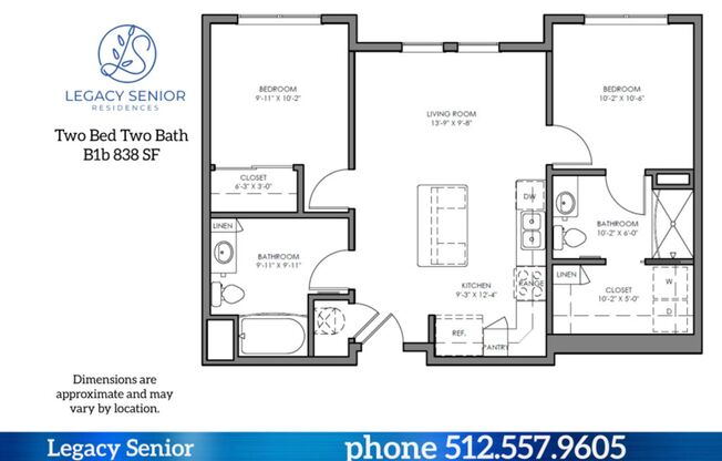 2 beds, 2 baths, 838 sqft, $1,314, Unit 334