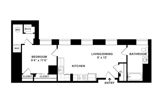 1 bed, 1 bath, 532 sqft, $2,200, Unit H-811