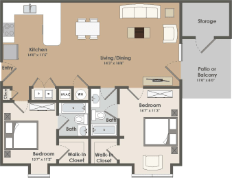 2 beds, 2 baths, 1,100 sqft, $1,567