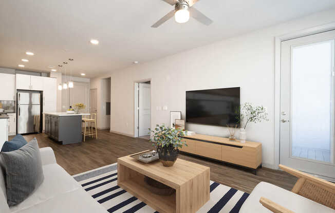 Living Area and Kitchen with Hard Surface Flooring