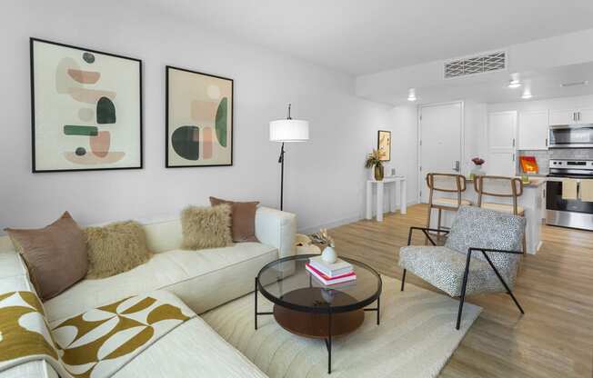 a living room with a couch and a coffee table