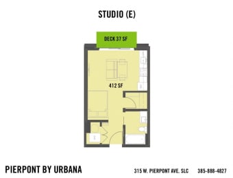 Studio, 1 bath, 412 sqft, $1,250