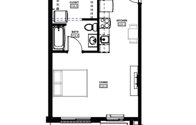 Studio, 1 bath, 458 sqft, $1,395, Unit 303