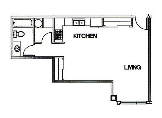 Studio, 1 bath, 565 sqft, $1,255, Unit 109