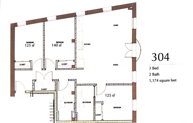 3 beds, 2 baths, 1,174 sqft, $3,700, Unit APT 304