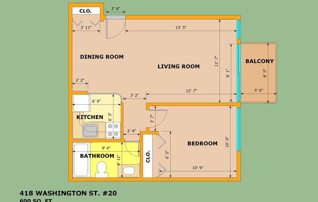 1 bed, 1 bath, 552 sqft, $1,850, Unit 02