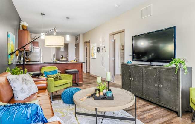 a living room with a couch and a television