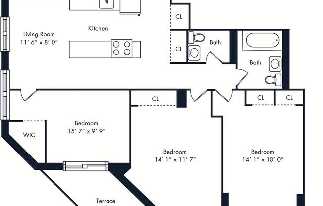 3 beds, 1.5 baths, 953 sqft, $7,800, Unit 13F