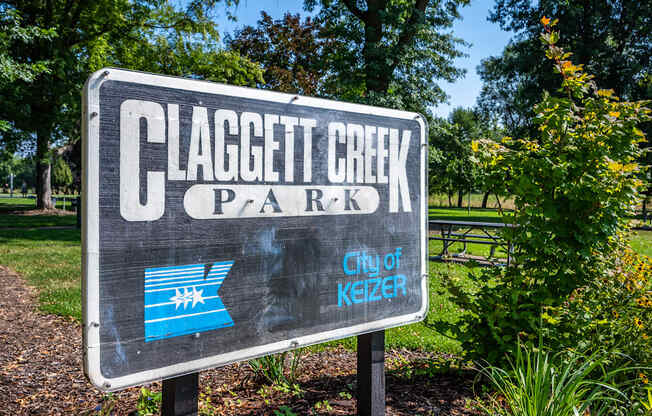 A sign for Claggett Creek Park in the City of Keizer.