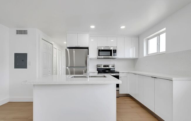 Brand New 2023 Renovated Building! 1 Bd/1 Ba, quartz countertops, washer/dryer, stainless steel appliances, 1 parking space.