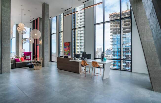 a view of the city from the social lounge