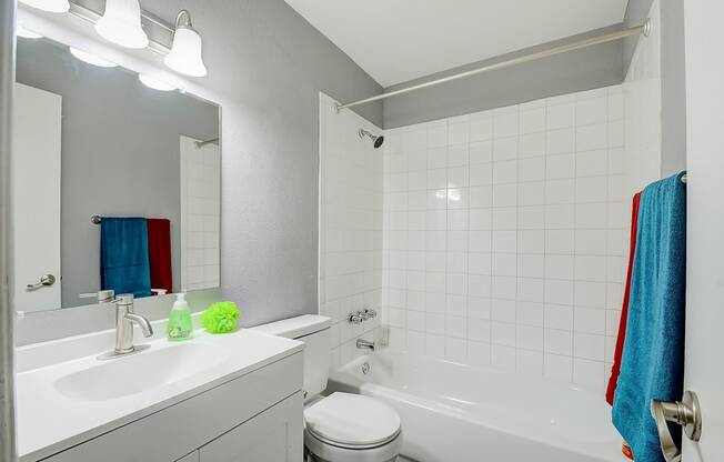 Renovated Apartment Home Bathroom at Fernwood Grove Apartments at 4900 MacDill Ave in Tampa, Florida