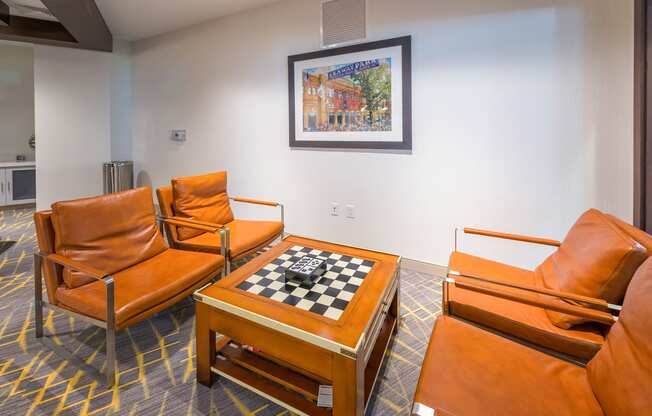 Game room with chess table at Windsor at Hopkinton, Hopkinton, Massachusetts
