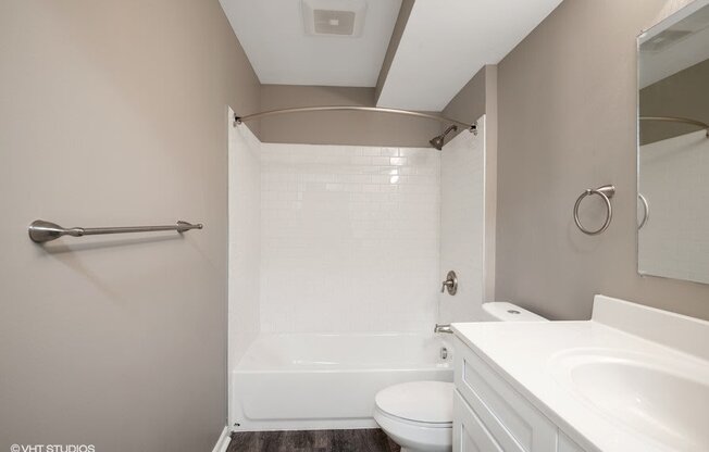 Sparkling white and clean bathrooms in our newly renovated homes at Trillium Apartments, Fairfax, VA, 22031