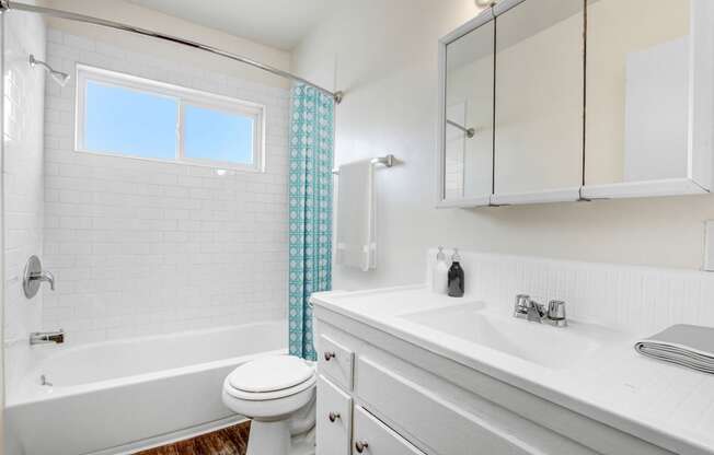 a bathroom with a sink toilet and a bath tub