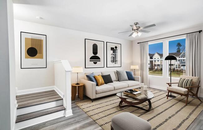 Apartment Homes Interiors with caption: Embrace the perfect harmony of style and function within the spacious townhomes at Amavi Brier Creek. Your modern living journey begins here.