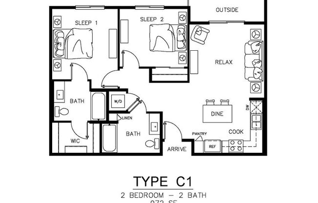 2 beds, 2 baths, 972 sqft, $2,850, Unit 213