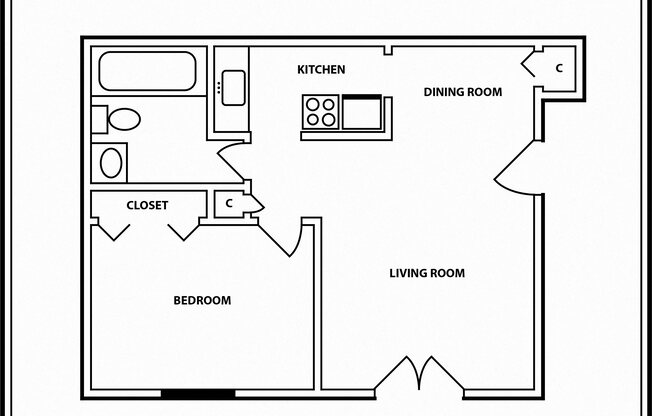 1 bed, 1 bath, 560 sqft, $720