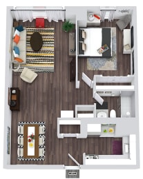 1 bed, 1 bath, 613 sqft, $1,369