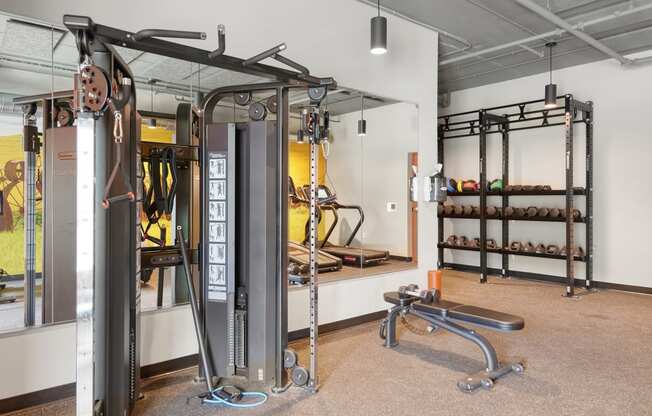 the gym at the flats at big tex apartments